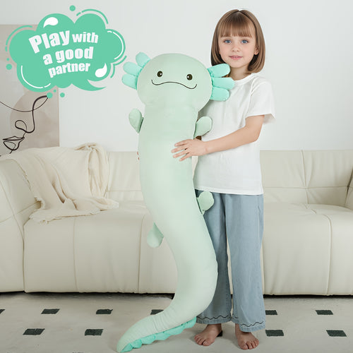 HoneyVale glow in the dark axolotl plush - weighted giant stuffed animal shown in lifestyle view #1