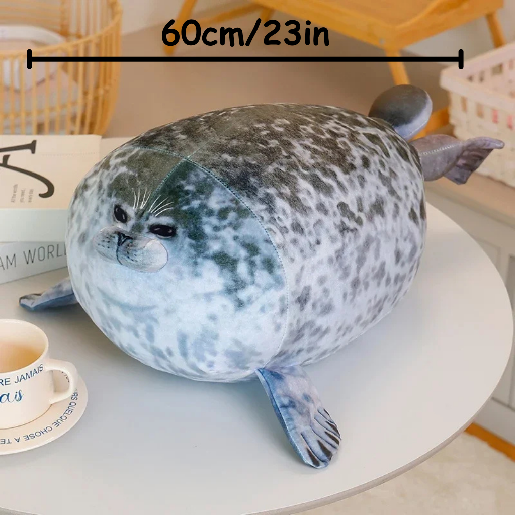 60 cm grote schattige zeehondknuffel op een tafel